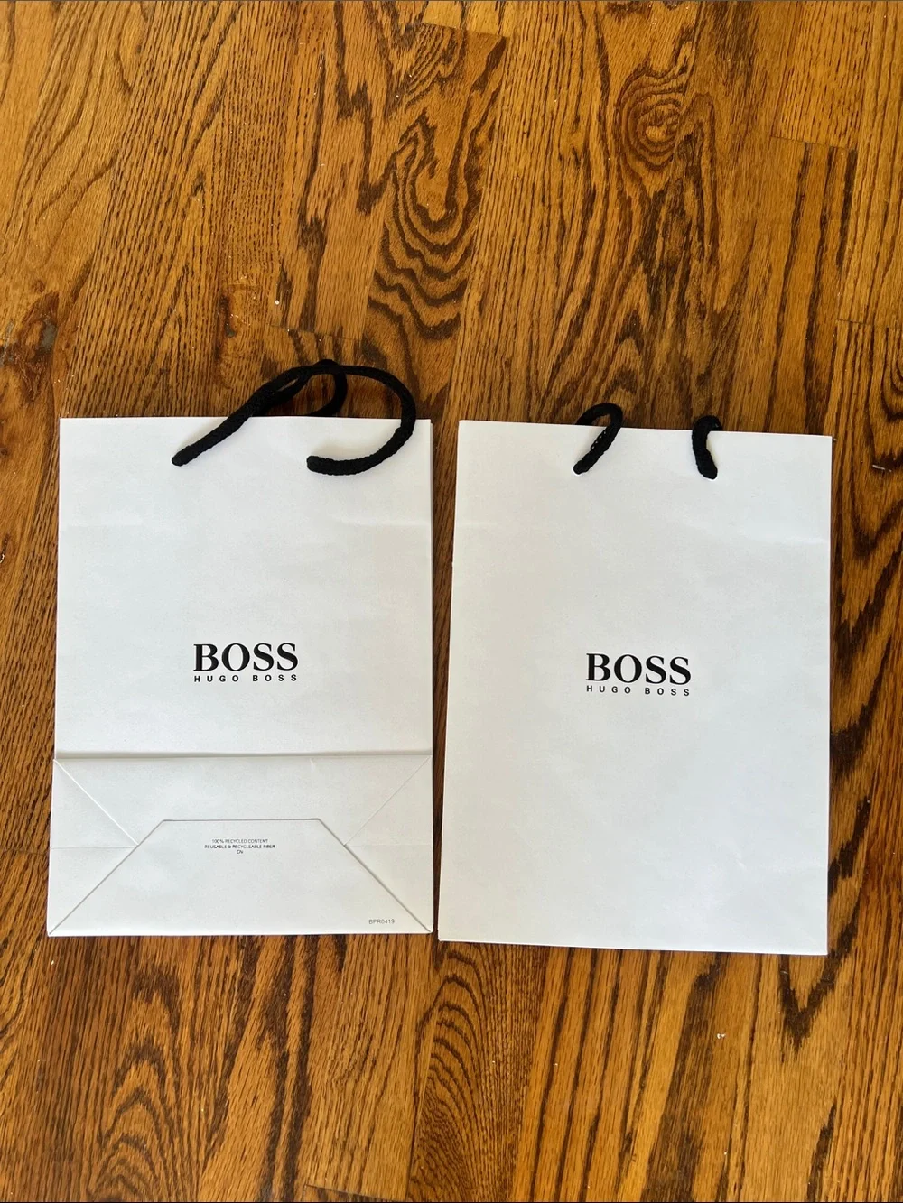 Hugo Boss White Shopping Bags with Black Rope Handles